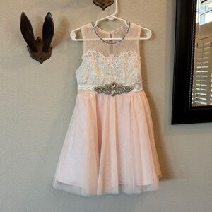 Charming Lace and Tulle Kids Dress in Pink and White